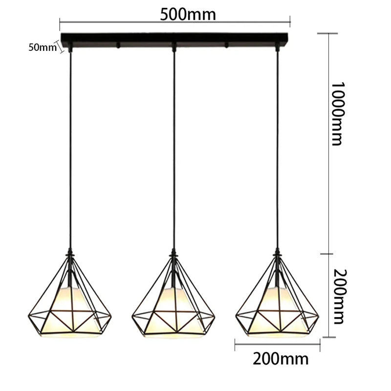 Afralia™ Metal Diamond Cage Pendant Light for Kitchen Bar Restaurant