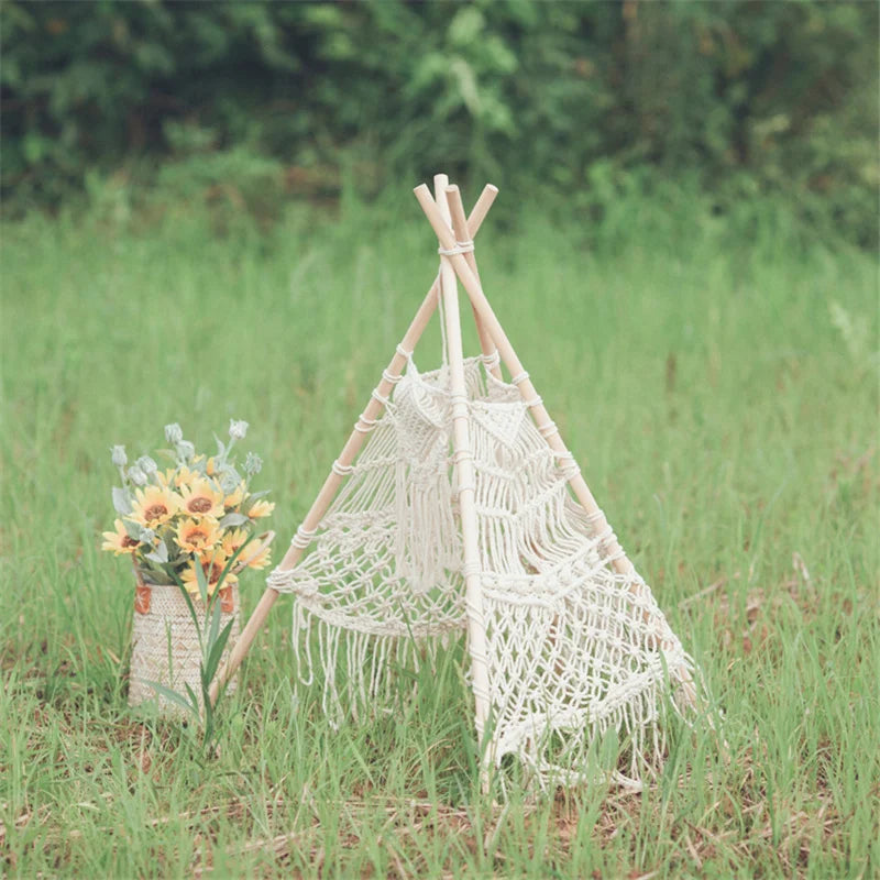 Afralia™ Macrame Kids Tent with Wooden Stick Holder for Boho Decor