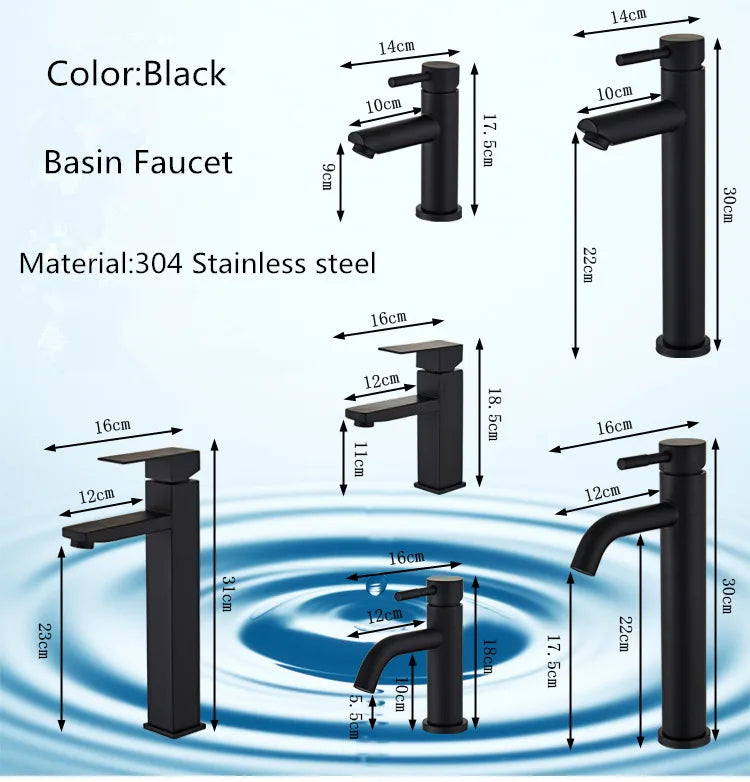 Afralia™ Black Baking Stainless Steel Basin Faucet - Hot Cold Bathroom Sink Mixer