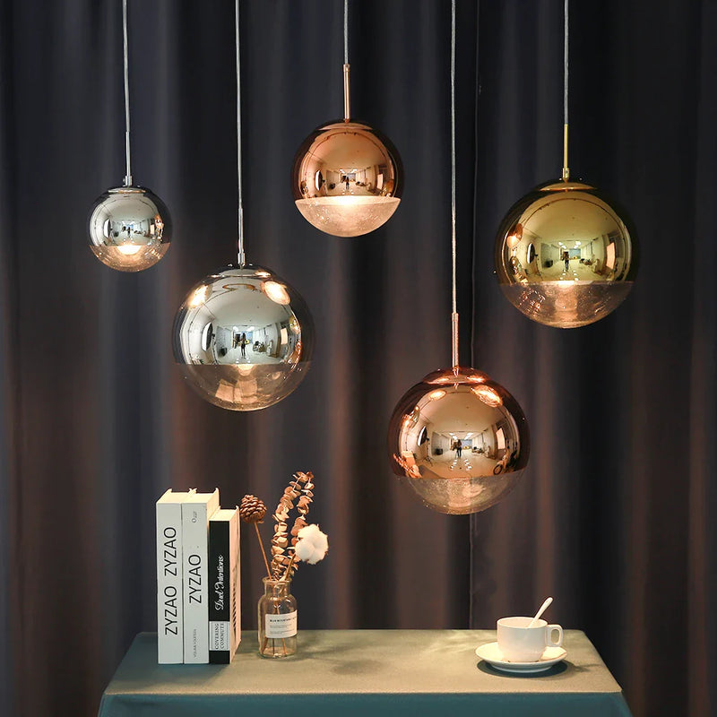 Afralia™ Gold Glass Ball LED Pendant Light for Bedroom, Living Room - Modern Art Hanging Lamp