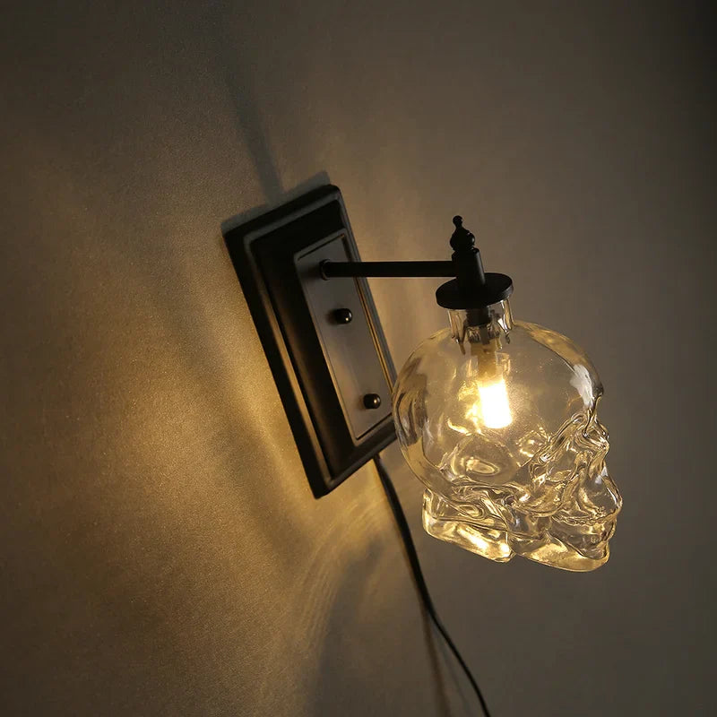 Afralia™ Retro Skull Bones Wall Lamps Clear Glass Bottle Industrial Light Fixtures