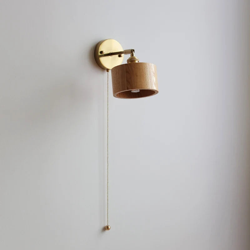 Afralia™ Wooden LED Wall Lights with Pull Chain Switch for Nordic Modern Home Lighting