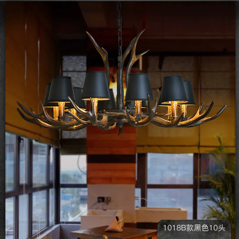 Afralia™ Retro Antlers LED Chandelier Table Dining Room Kitchen Interior Lighting Fixture