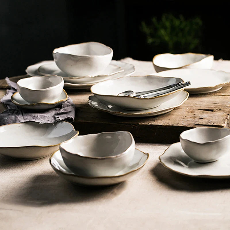 Afralia™ Nordic Ceramic Dinner Set - Round Irregular Shape - 4 Piece Tableware Set