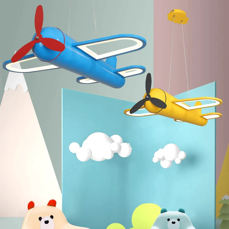 Afralia™ Cartoon Airplane Kids Room Chandelier - Creative Boys Bedroom Pendant Light