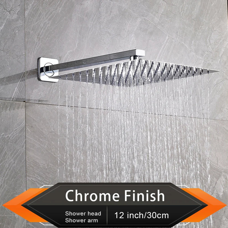 Afralia™ Ultrathin Brushed Golden Rainfall Shower Head Set with Wall Mounted Arm