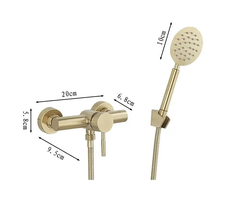 Afralia™ Brushed Gold Wall Mounted Shower Faucet Set for Bathroom with Hot and Cold Mixer