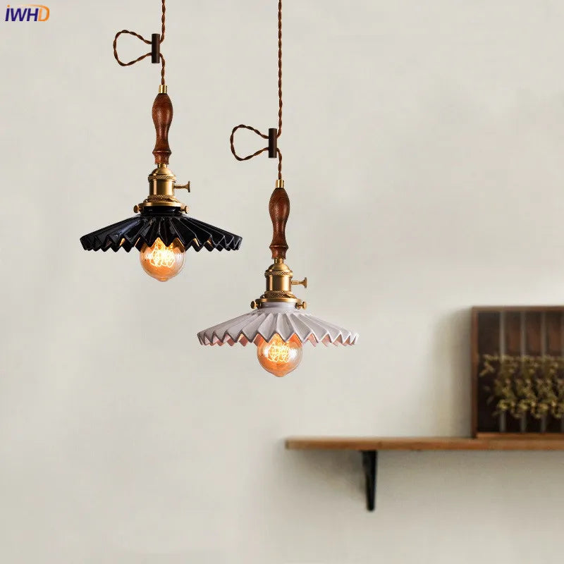 Afralia™ White Ceramic Pendant Lights Wooden Copper Modern Nordic Luminaria