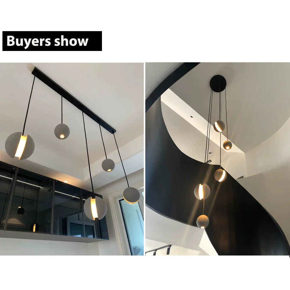 Afralia™ Cement Pendant Light | Nordic Design Moon Planet Hanging Lamp for Dining Room