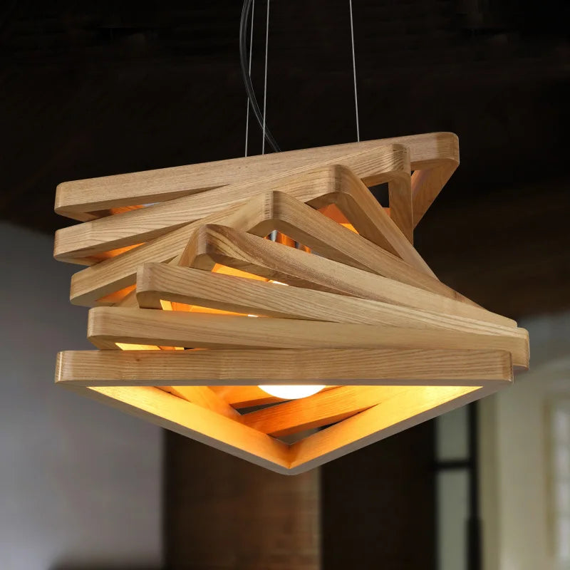 Afralia™ Triangle Wood Chandelier LED Indoor Hanging Lamp for Living Room decor