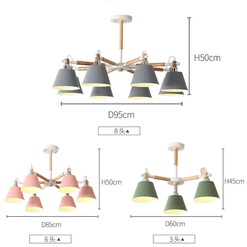 Afralia™ Nordic Macaroon Chandelier Wooden Lustre for Living Dining Room Lighting Fixtures