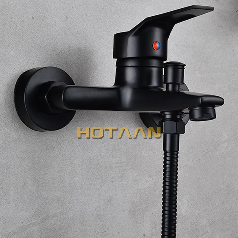 Afralia™ Black Finish Wall Mounted Bathroom Shower Faucet with Handheld Mixer