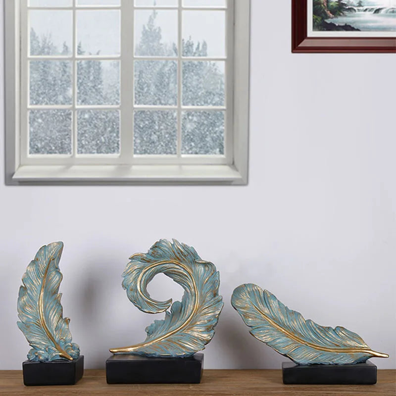 Afralia™ Feather Sculpture Resin Decor Creative Crafts for Living Room Office TV Cabinet