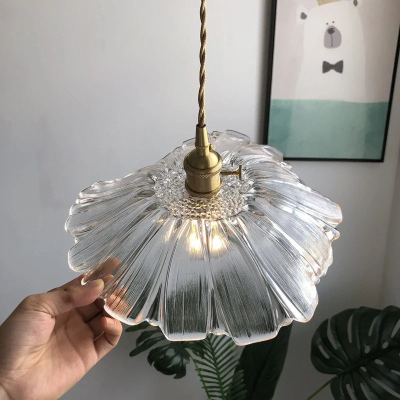 Afralia™ Flower Shape Glass Pendant Light - Nordic Modern Brass Bar Decor