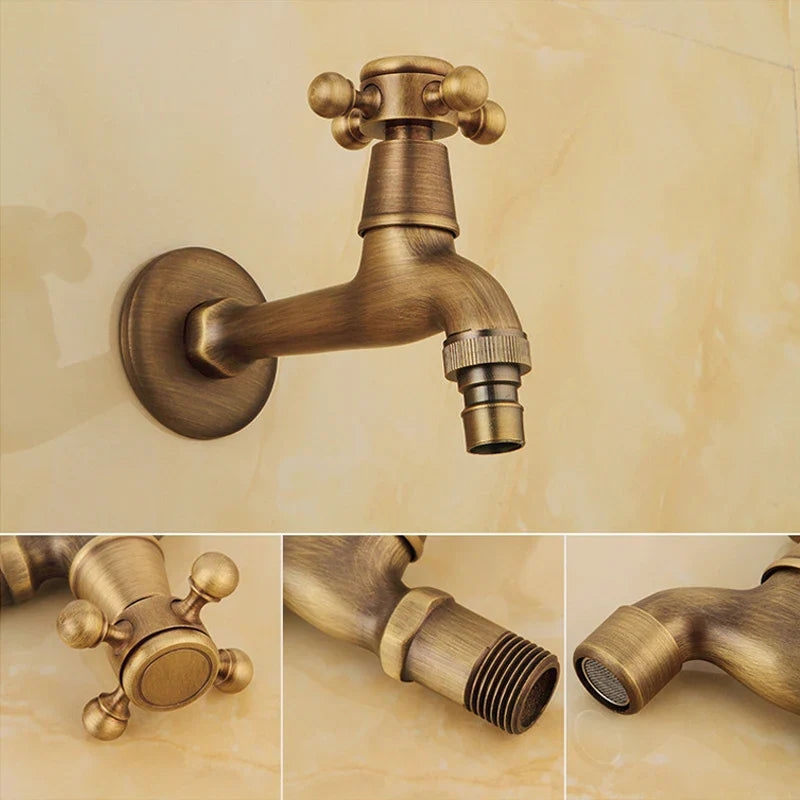 Afralia™ Antique Brass Wall Mount Bibcock Garden Faucet Small Pool Tap