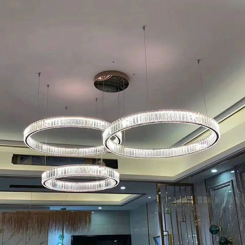 Afralia™ Luxury Crystal LED Chandelier: Dimmable Circle Droplight for Villa Stairs & Living Room