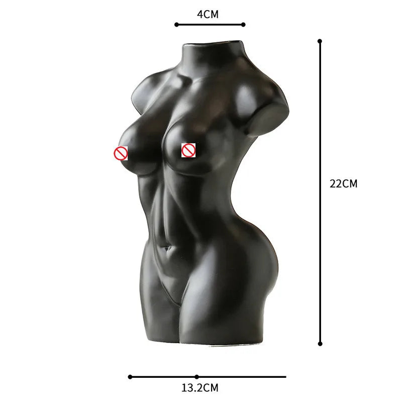 Afralia™ Abstract Nude Female Ceramic Vase Black White Home Decor Ornament