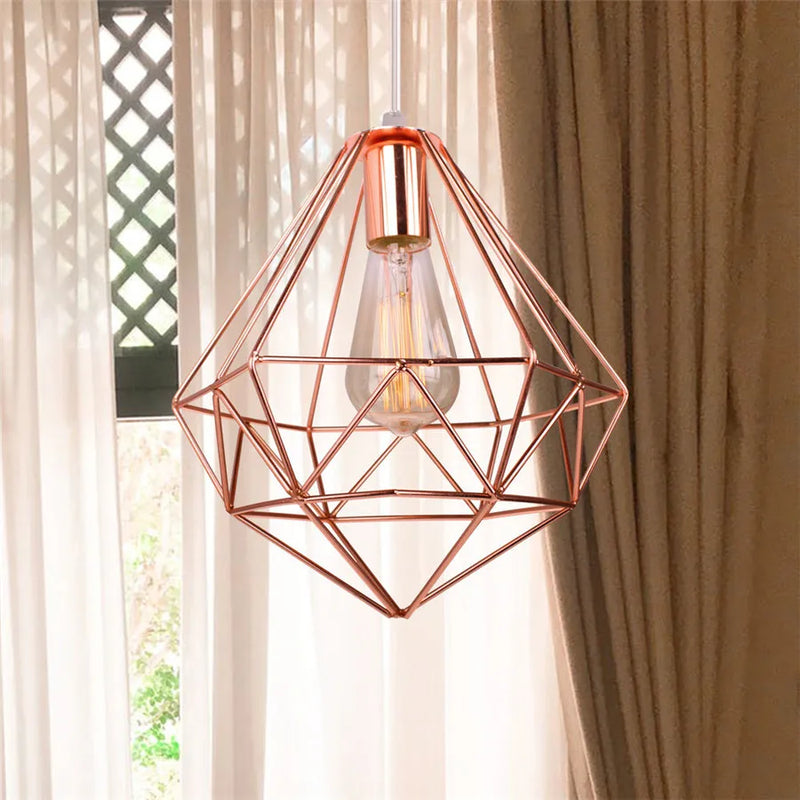 Afralia™ Rose Gold Iron Cage Pendant Light: Modern Hanging Lamp for Kitchen and Living Room