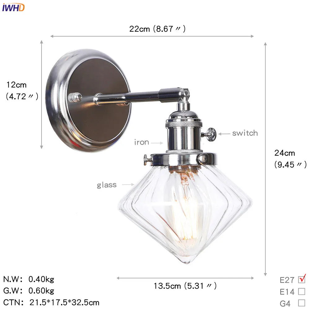 Afralia™ Modern Amber Glass Ball LED Wall Lamp for Home Bedroom Stair Mirror