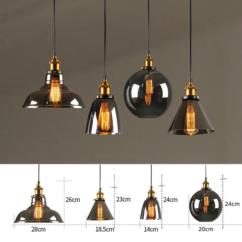 Afralia™ Smoky Glass Pendant Lights Vintage Industrial Dining Lighting Bar Hanging Lamp