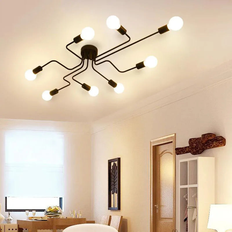 Afralia™ Vintage Wrought Iron Ceiling Light for Living Room Home Lighting E27