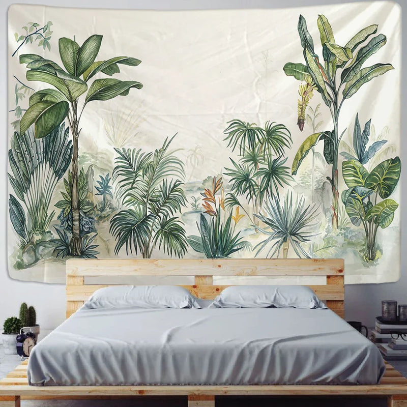 Tropical Plant Printed Tapestry Wall Hanging for Home Décor by Afralia™