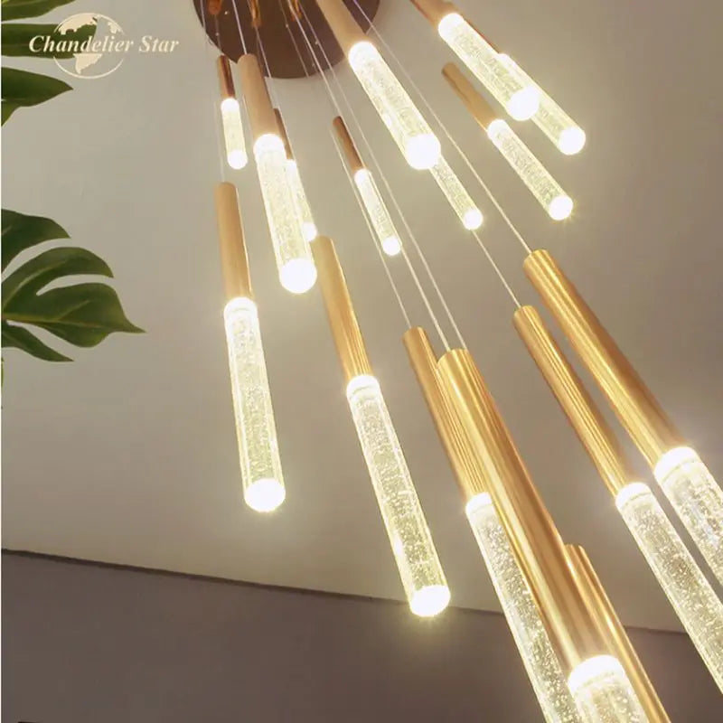 Afralia™ Modern Gold Bubble Crystal LED Chandelier for Bedroom Living Room Staircase