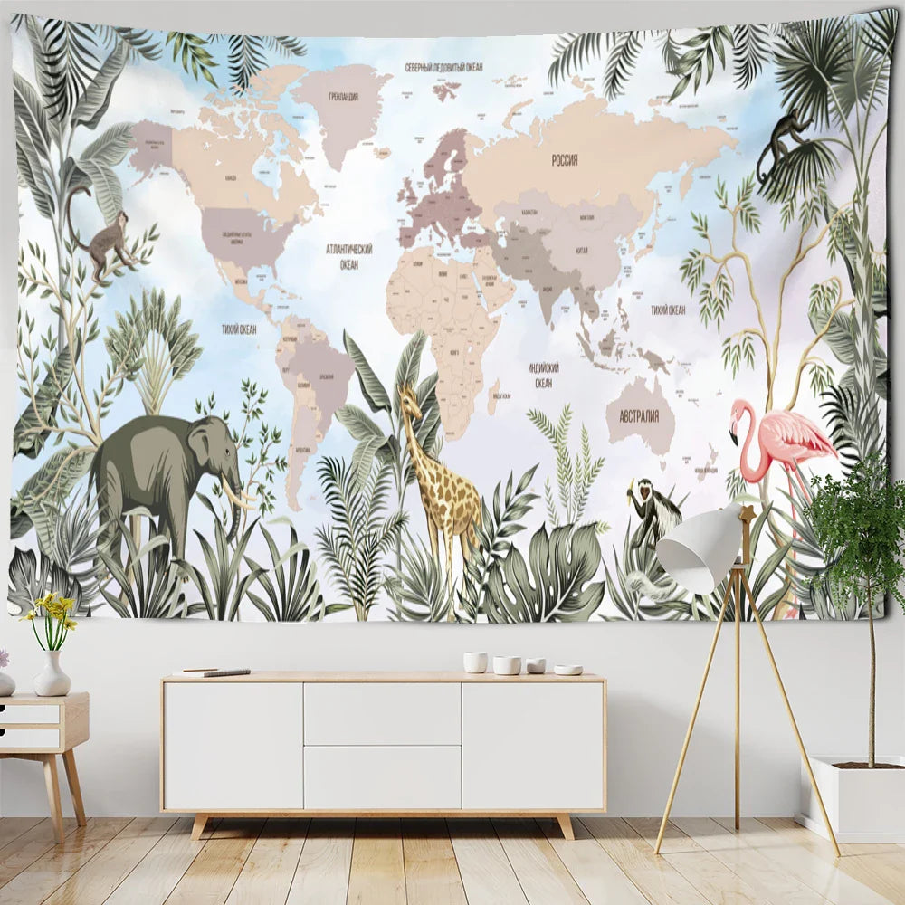 Russian Map Tapestry Wall Hanging for Aesthetic Room Decor by Afralia™