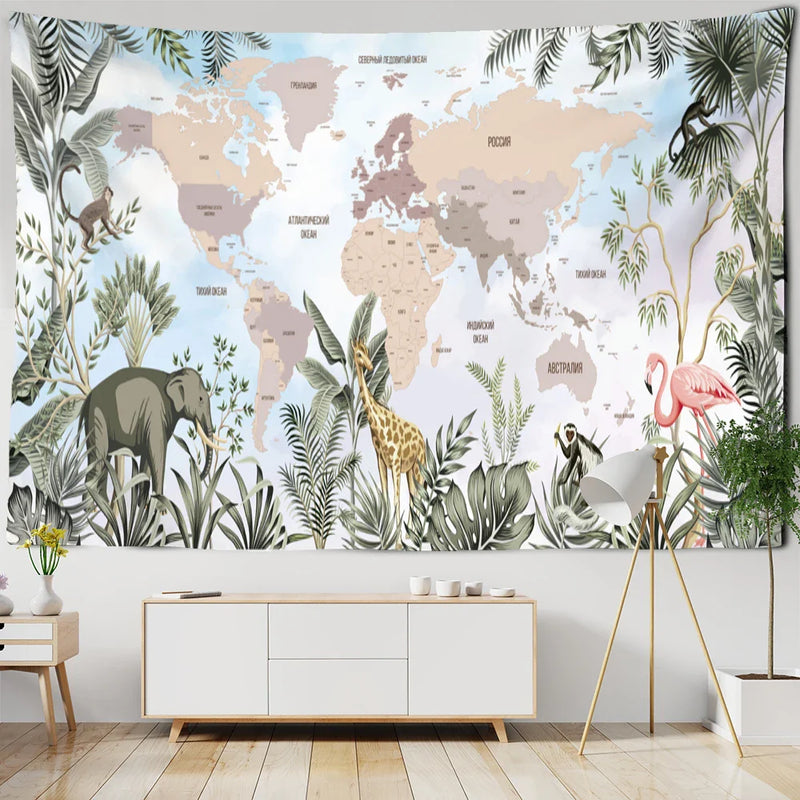 Russian Map Tapestry Wall Hanging for Aesthetic Room Decor by Afralia™