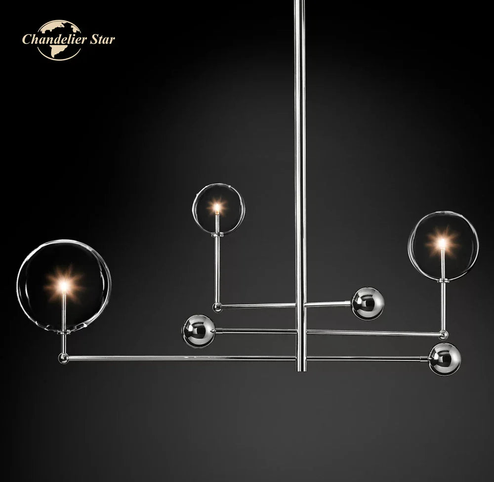 Afralia™ Modern Black Brass Chandelier Clear Glass Globe Island Pendant Lights