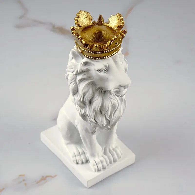 Afralia™ Golden Crown Lion King Statue 17cm Height Nordic Handicraft Home Office Decor