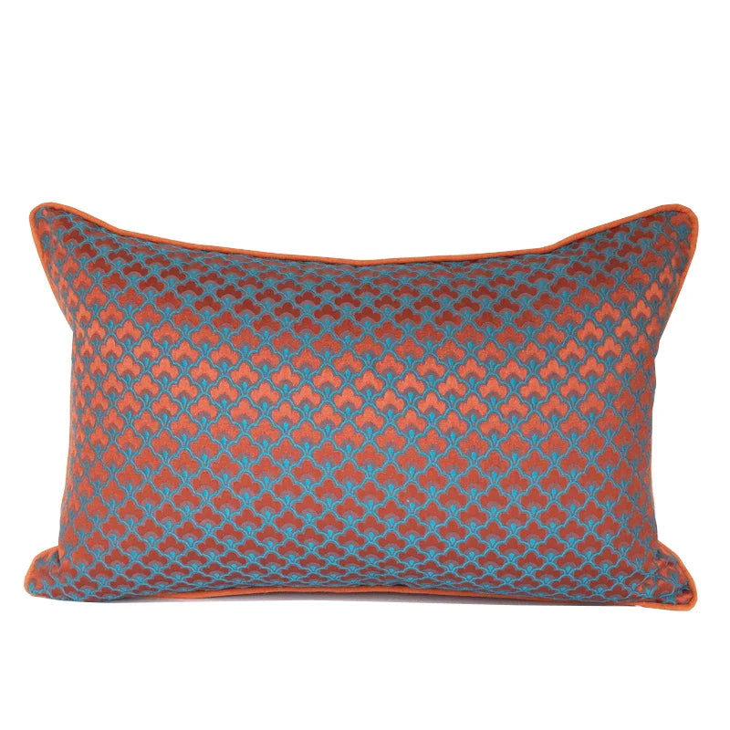 Afralia™ Geometric Blue & Red Jacquard Waist Pillow Case for Modern Luxury Décor