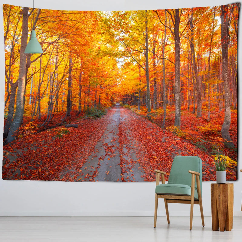 Afralia™ Red Maple Forest Tapestry Wall Hanging - Bohemian Aesthetics Room Decor