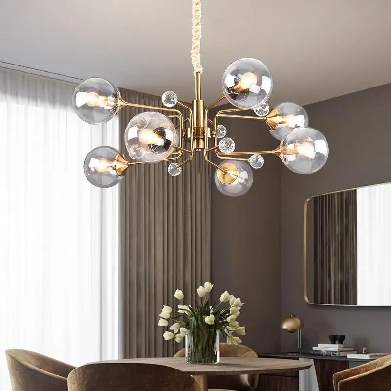 Afralia™ Gold Glass Ball Chandelier LED Lighting for Living Room, Kitchen, Bedroom