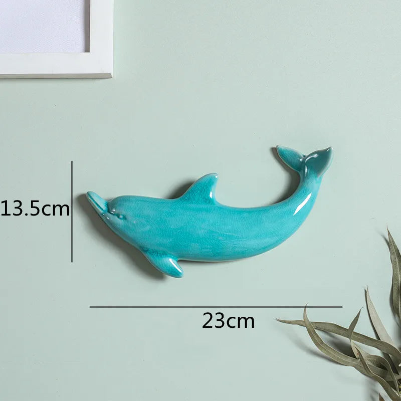 Afralia™ Dolphin Fish Ocean Background Ceramic Wall Decoration for Children's Room