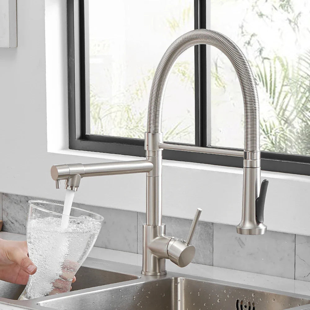 Afralia™ Black Spring Kitchen Faucet with Sprayer and Brushed Nickel Finish