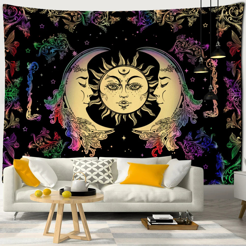 Afralia™ Sun Moon Universe Tapestry: Colorful Hippie Wall Hanging for Home Decor