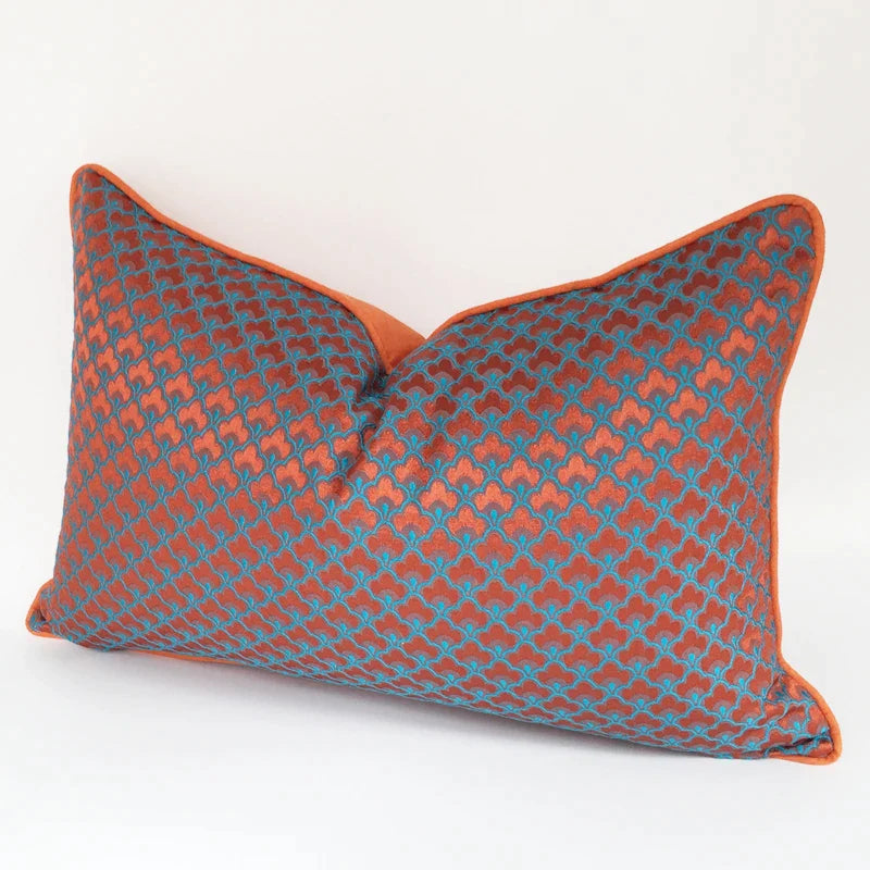 Afralia™ Geometric Blue & Red Jacquard Waist Pillow Case for Modern Luxury Décor