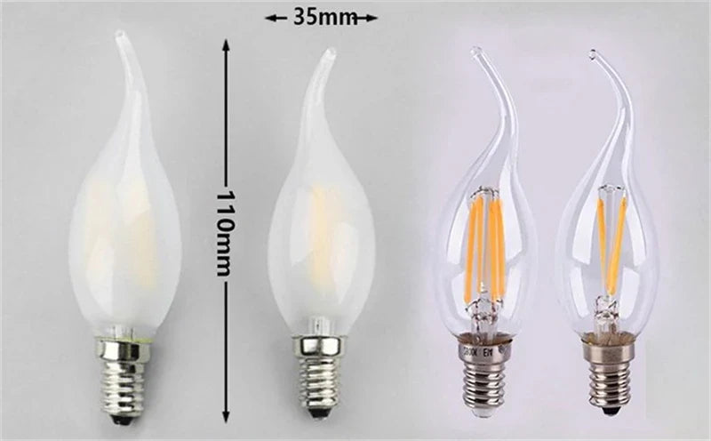 Afralia™ Frosted E14 LED Candle Crystal Lamp Warm White Retro Filament Bulb