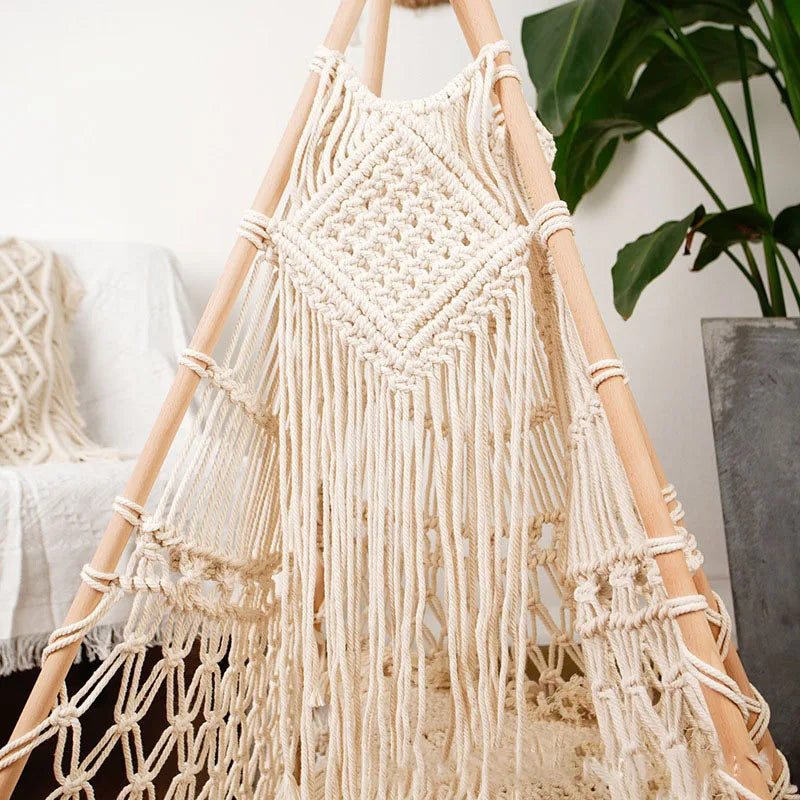 Afralia™ Macrame Kids Tent with Wooden Stick Holder for Boho Decor