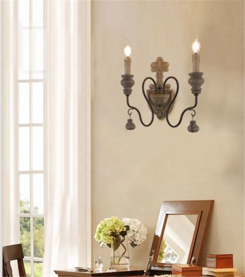 Afralia™ Rustic Iron Fixtures Wall Lamp - Vintage Wood Indoor Sconces
