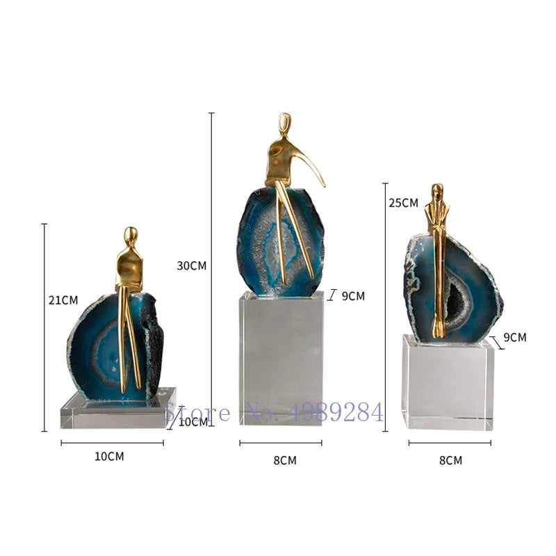 Afralia™ Agate Crystal Golden Sculpture - Modern Home Decor Ornament