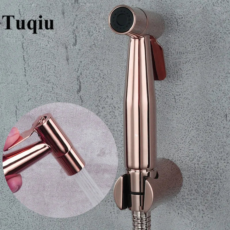 Afralia™ Rose Gold Handheld Bidet Douche Kit with Brass Shattaf Shower Head