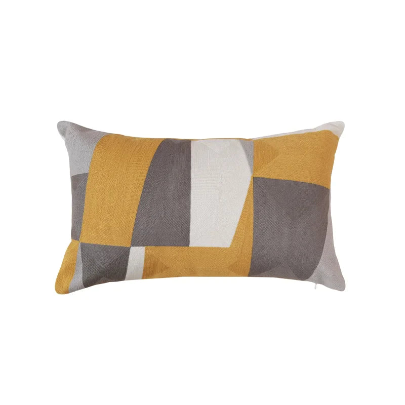 Afralia™ Geometric Embroidery Pillow Cover 45x45cm/30x50cm Yellow Pink Abstract Design