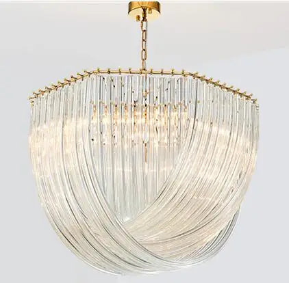 Afralia™ Lustre Plate Metal LED Pendant Light Glass Chain Hanging Lamp