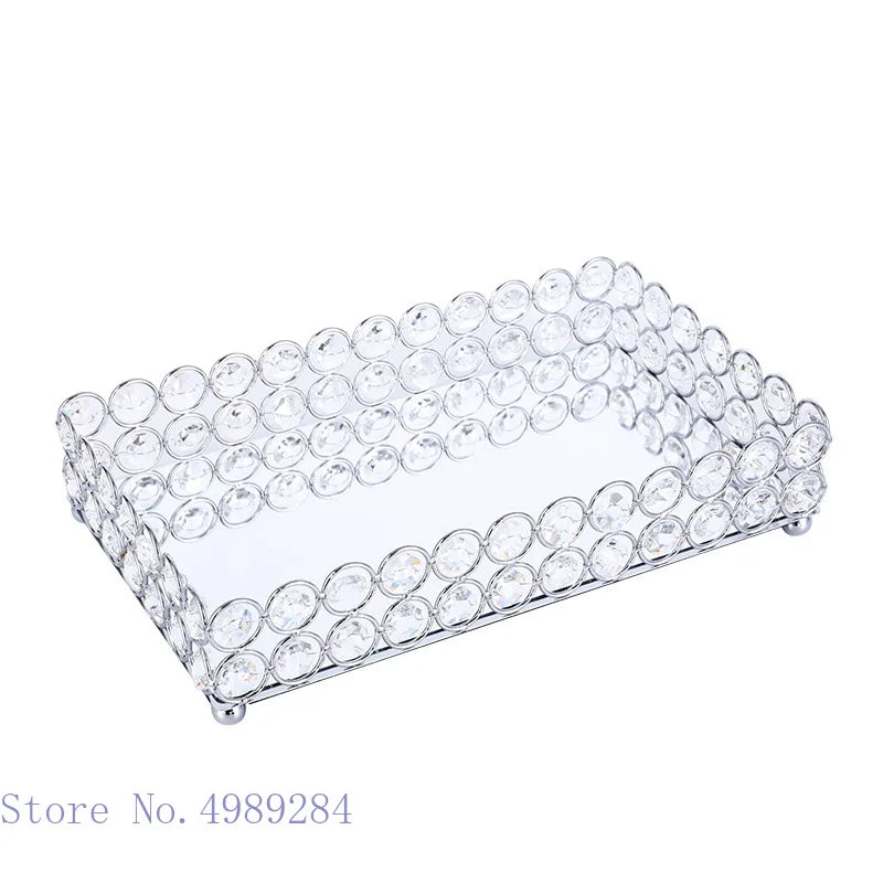 Afralia™ Crystal Glass Mirror Tray Cosmetic Jewelry Organizer Shelf Storage