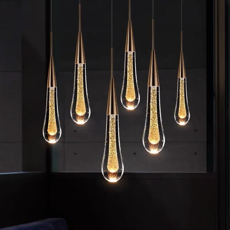 Afralia™ Modern Crystal LED Chandelier Pendant Light for Restaurant, Bar, and Staircase.