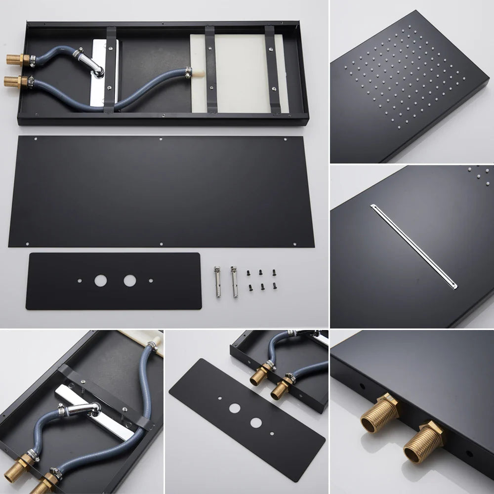 Afralia™ Matte Black LCD Shower Faucet Rain Waterfall Hot Cold Mixer Tap
