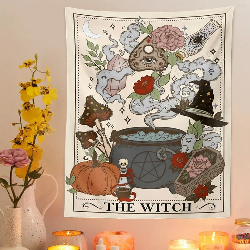 Afralia™ Witch Tarot Tapestry: Retro Witchy Boho Wall Hanging for Home Decor