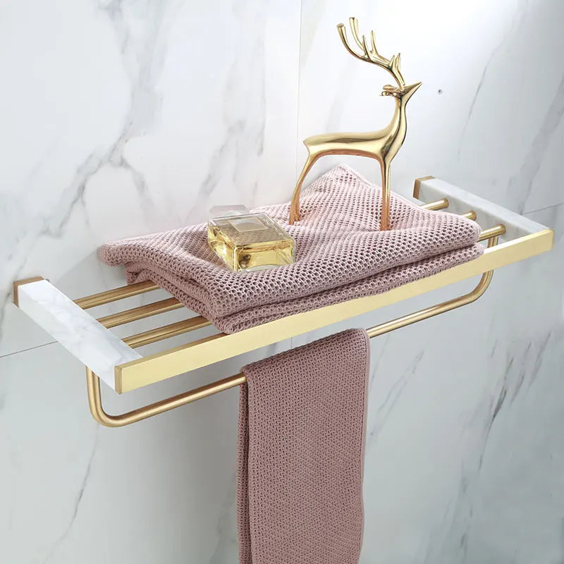 Afralia™ Marble & Brass Bathroom Accessories Set